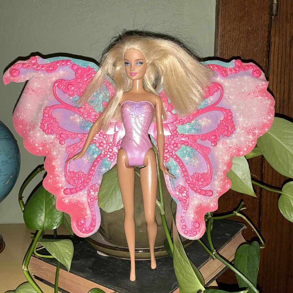 Flower 'n Flutter Fairy Barbie Doll • Butterfly Wings • 2011 • Mattel • Pink